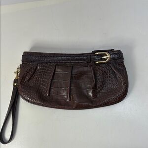 Ann Taylor LOFT Brown Leather Wristlet with Gold Hardware